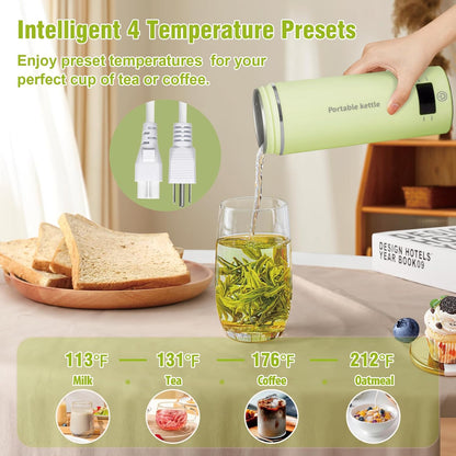 Touxila Portable Electric Kettle for Travel 120V, 13.5oz, 4 Temp Settings | 304 Stainless Steel Lining,Fast Boiling Water,Auto Shut-Off,Boil Dry Protection,Small Kettle for Office & Hotel(Beige, 400ML)