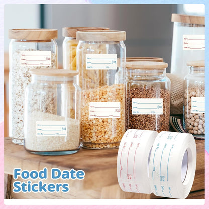 2 Rolls 1000 Pieces Removable Food Labels, 1 x 2 Inch | Date Stickers for Freezer, Refrigerator Food Containers - Easy to Write
