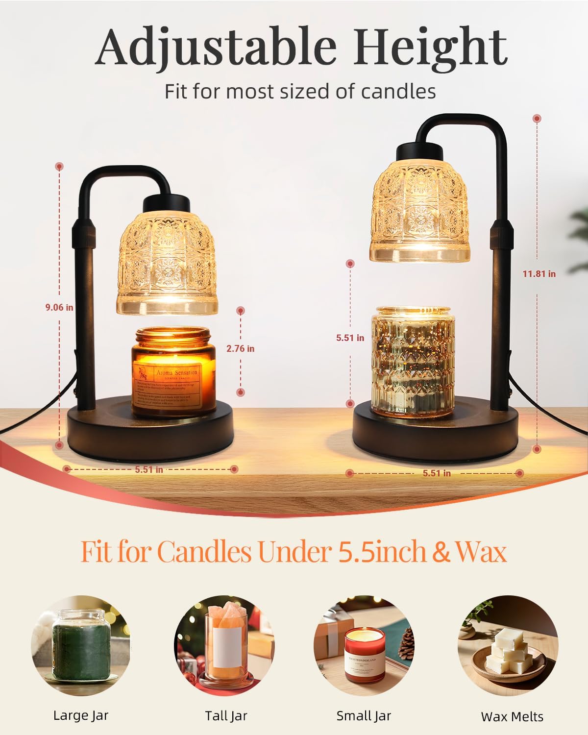 AIFEI Candle Warmer Lamp with Timer, 2/4/8H Auto-Off Candle Lamp, Black