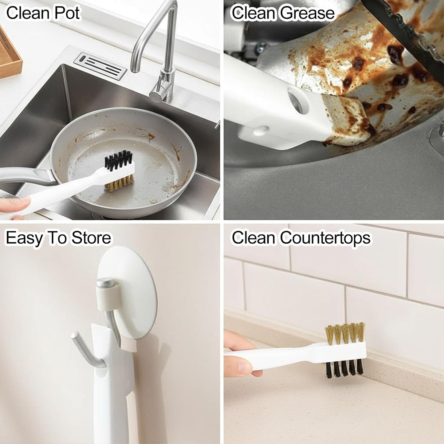 Kitchen Cleaning Scrub Brush, 4-in-1 Stove Cleaner for Gas Top with Cooktop Scraper, Gas Stove Top Cleaner, Household Cleaning Tools, Scrubber for Range Hood Grease Grime