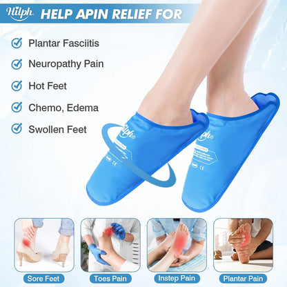 Hilph Foot Ice Pack Slippers, 1 Pair Ice Pack for Feet & Toes Pain Relief | Reusable Hot Cold Therapy for Plantar Fasciitis, Gout, Bunions, Neuropathy Relief, Surgery Recovery, HSA Eligible FSA, Blue