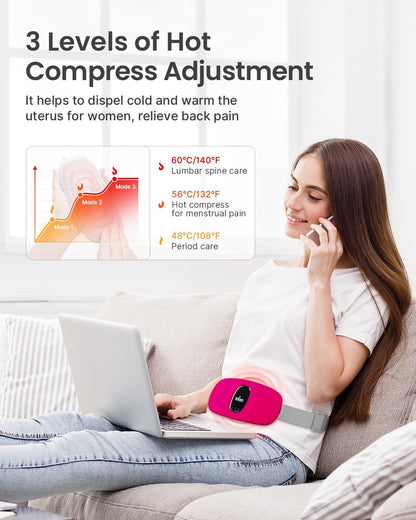iDOO Portable Heating Pad for Period Cramps, FSA Eligible Item, Gifts for Women Girlfriend Mom Wife, Back Belly Heat Pad for Menstrual Pain Relief, with 3 Heat Levels 3 Massage | Back & Belly Wrap for Menstrual Cramps, 3 Heat Levels 3 Massage, FSA