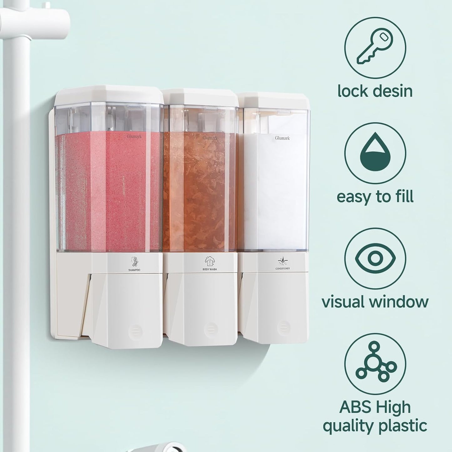 Shampoo and Conditioner Dispenser 3 Chamber No Drill Shampoo Dispenser for Shower Wall Mounted Shower Soap Dispenser 3 * 500ml Refillable Shower Dispenser for Bathroom Hotel(Black 3 Chamber)