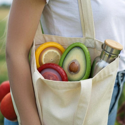 Avocado Saver for Fridge, 5-Piece Produce Saver Set with Peeler | 4 reusable silicone storage pods plus 1 fruit peeler for avocado, tomato, onion and lemon, ideal for office snacks or camping