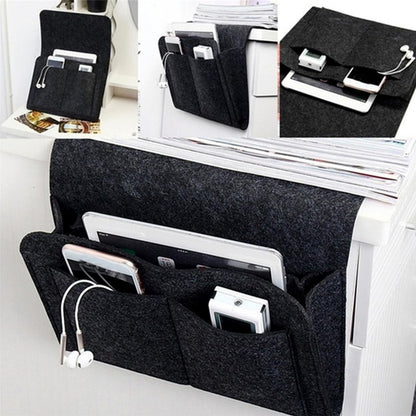 Bringsine 5 Pockets Bedside Caddy, Felt Bed Storage Organizer Hanging Bag Holder for Magazine Book Phone Tablet iPad Cables Remote and Glasses Holder Home Dorm Bed Sofa-Black