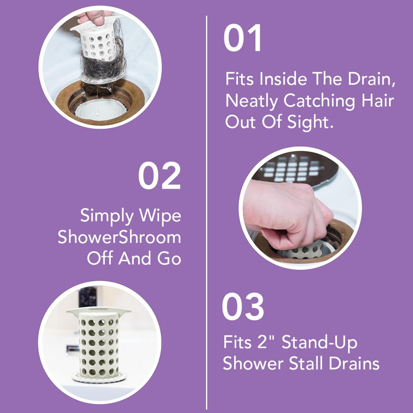 ShowerShroom the Revolutionary 2" Stand-Up Shower Stall Drain Protector Hair Catcher/Strainer, Blue