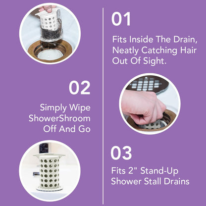 ShowerShroom the Revolutionary 2" Stand-Up Shower Stall Drain Protector Hair Catcher/Strainer, Blue