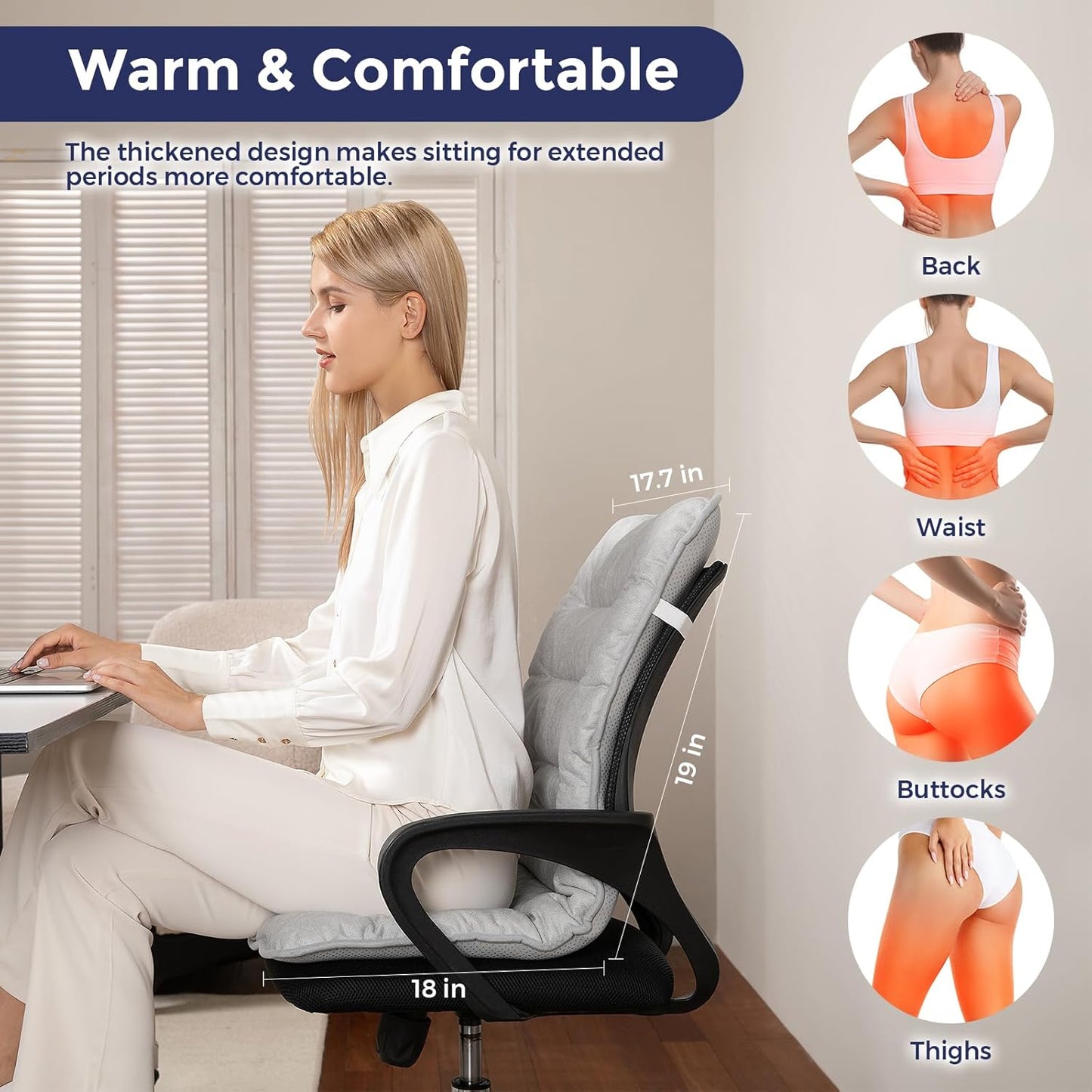 Heated Seat Cushion for Office Chair, Heated Seat Pad for Pain Relief Promote Blood Circulation with 3 Heat Levels & 90mins Auto-off, Chair Warmer for Back, Waist, Hips, Thighs Home Office Use, Grey