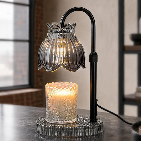 JACCAWS Candle Warmer Lamp with Timer Dimmer, Adjustable Height (Green) | Electric Wax Warmer Flower Lamp, Birthday Gifts for Women, House Warming Vintage Home Decor, Table Light for Living Bedroom