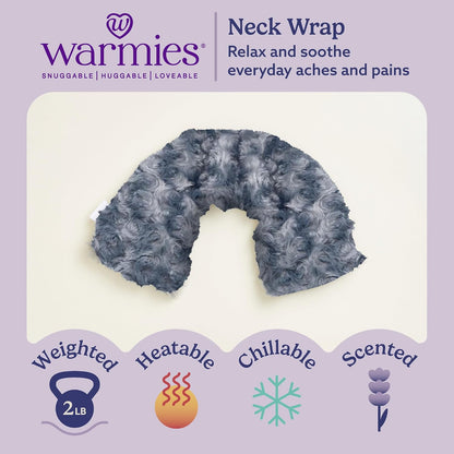 warmies Microwavable Shoulder Heating Pad, Neck Warmer & Heat Pack, Snowy | Steady Pressure, Cooling Relief, Scented with Calming French Lavender, Microwave 30 sec, Freeze 2-3 hrs, Soft Faux Fur