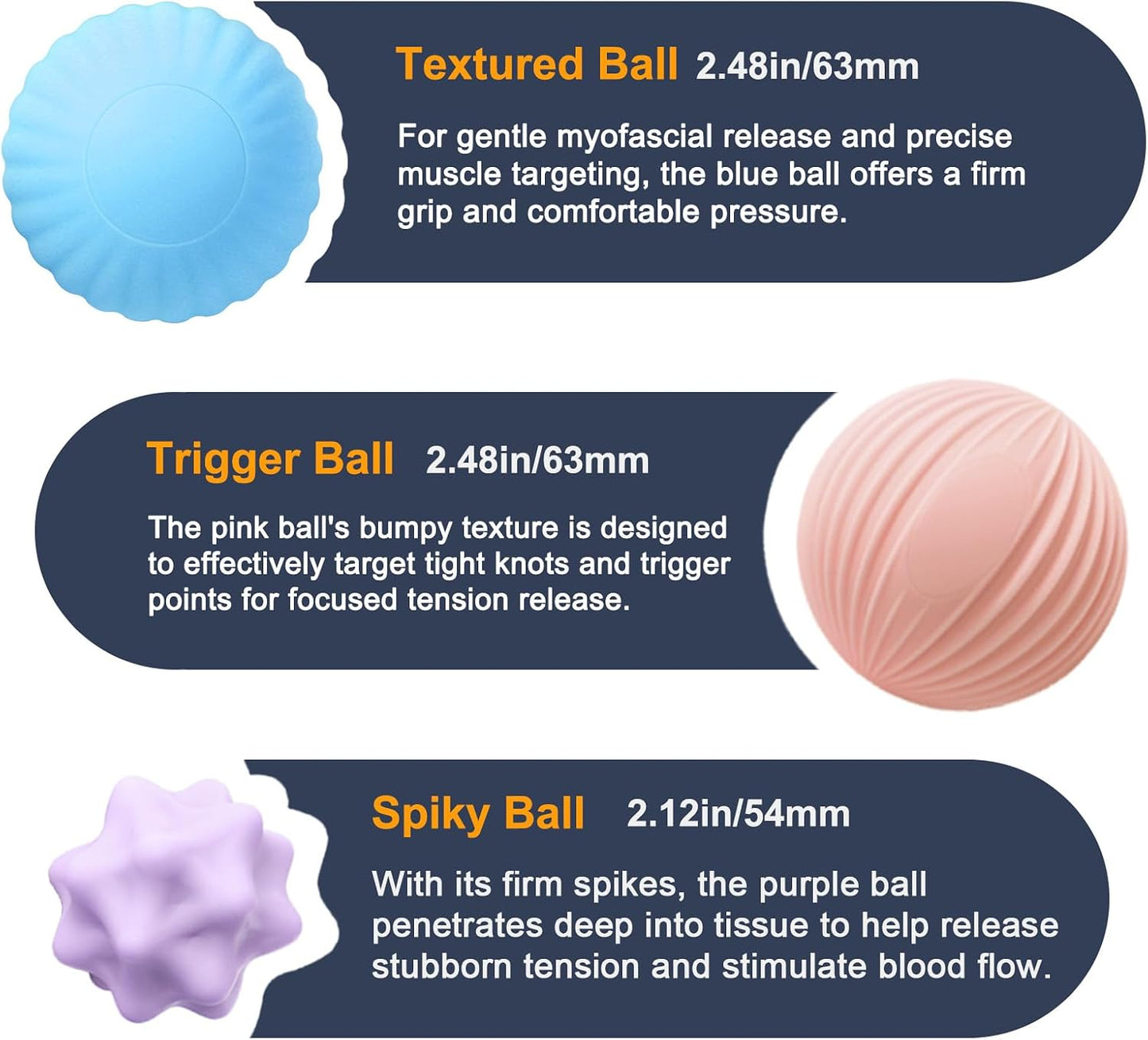 3-Piece Silicone Lacrosse Ball Set for Deep Tissue and Trigger Points - Smooth, Textured, and Spiky Massage Balls for Myofascial Release, Muscle Knots & Plantar Fasciitis