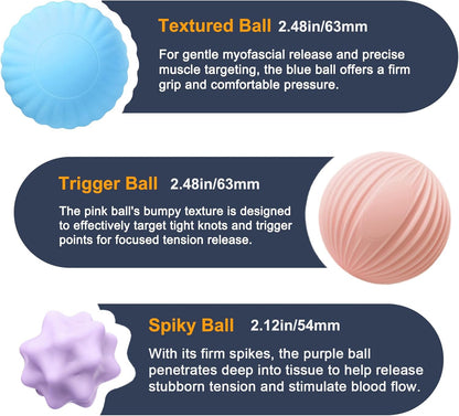 3-Piece Silicone Lacrosse Ball Set for Deep Tissue and Trigger Points - Smooth, Textured, and Spiky Massage Balls for Myofascial Release, Muscle Knots & Plantar Fasciitis