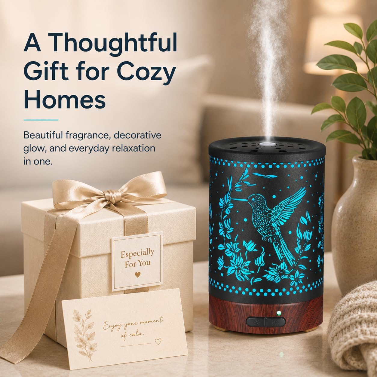 Tree Essential Oils Diffuser for Home 150ML Aromatherapy Diffuser | Birthday Gifts for Women mom,Metal Cool Mist Humidifier with 7 Colors Lights Waterless Auto Off Air Diffusers
