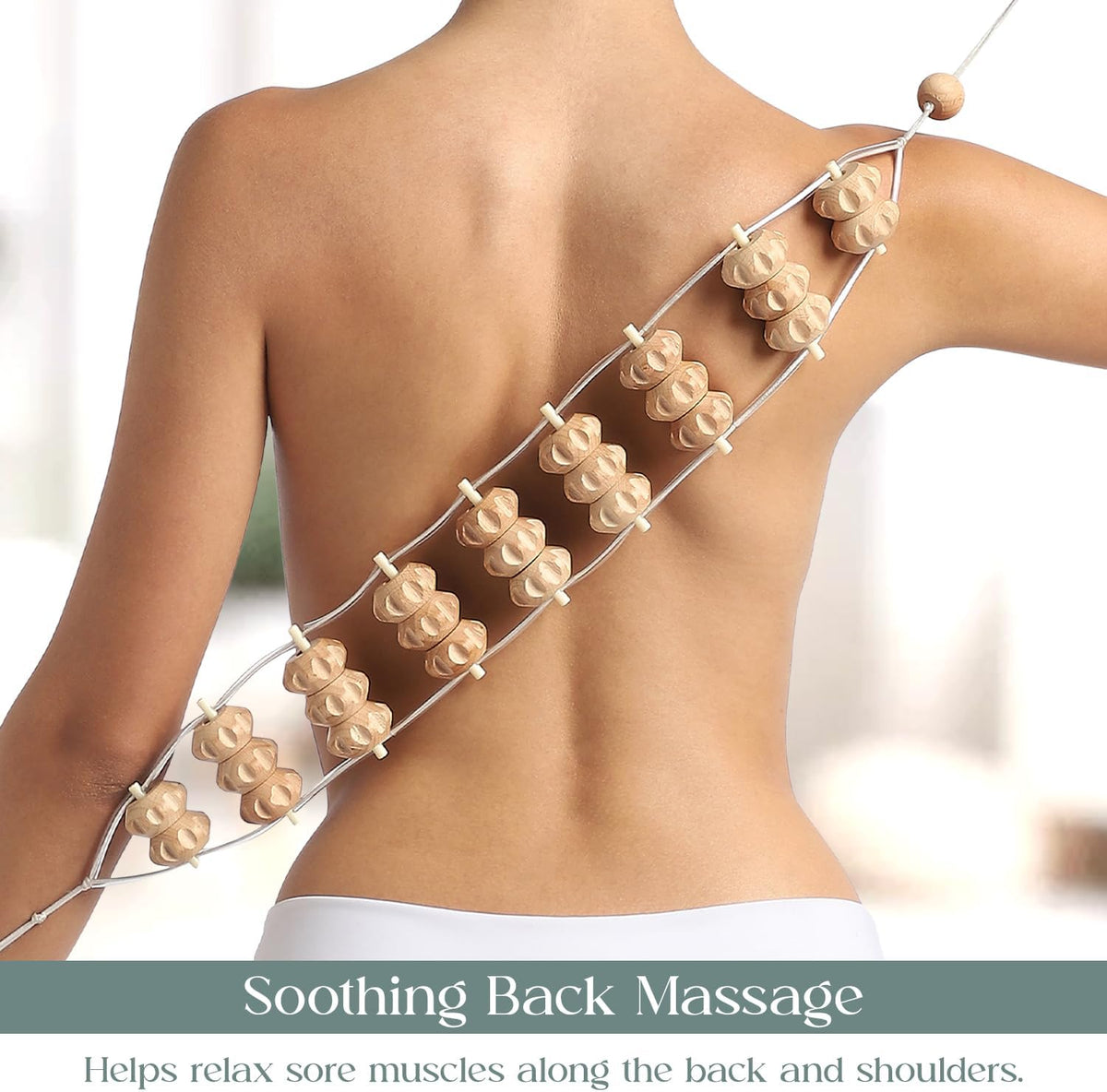 Mr.Woodware Rope Back Massager - 47.2 inches Lymphatic Drainage Massager Tool for Back, Neck, Legs, Waist, Body Pain Relief and Massage Therapy - Anti Cellulite Wooden Massage Roller for Maderoterapia