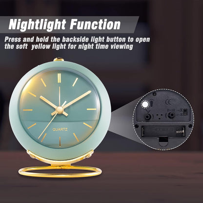 AYRELY® Battery Operated Analog Desk Alarm Clock with Light, Table Clock | Retro Aesthetic Clock with Silent Non-Ticking Movement for Bedside, Bedroom, Kitchen, Office, Travel & Kids' Room(Light Pink)
