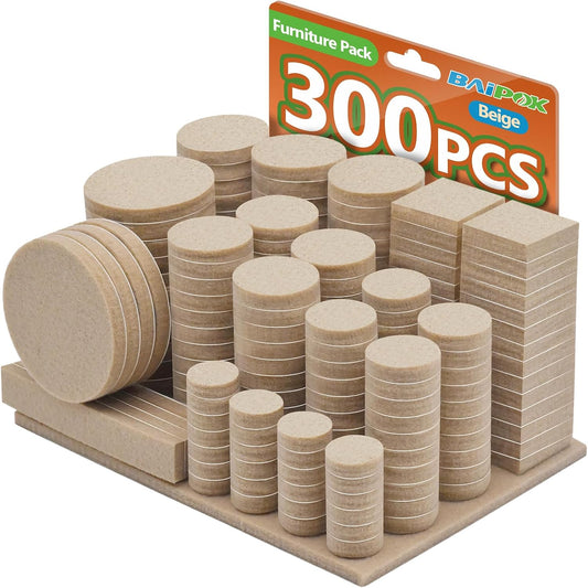 Furniture Pads 300 Pack Furniture Felt Pads for Hardwood Floors, Beige | Huge Quantity Self Adhesive Anti Scratch Floor Protector for Furniture Legs with 60 Cabinet Door Bumpers