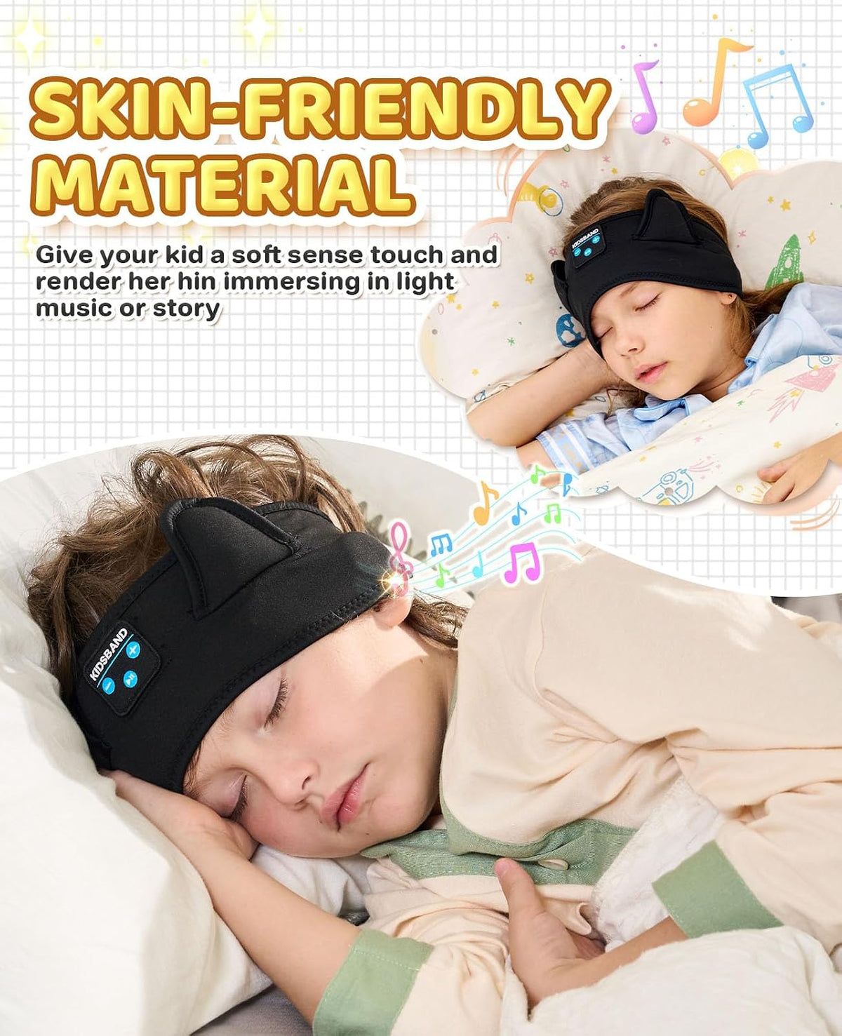 KIDSBAND Kids Bluetooth Headphones, Sleep Headband [Wireless & Wired Playback 2in1] Foldable Headphones for School/Travel/Tablet/Sleep