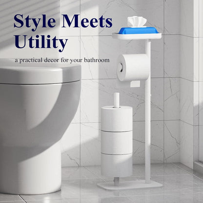 Kitsure Metal Toilet Paper Holder Free Standing, Medium, Black | Rustproof Toilet Paper Stand for 4 Rolls, Bathroom Organizers and Storage with Anti-Slip Base and Plastic Shelf