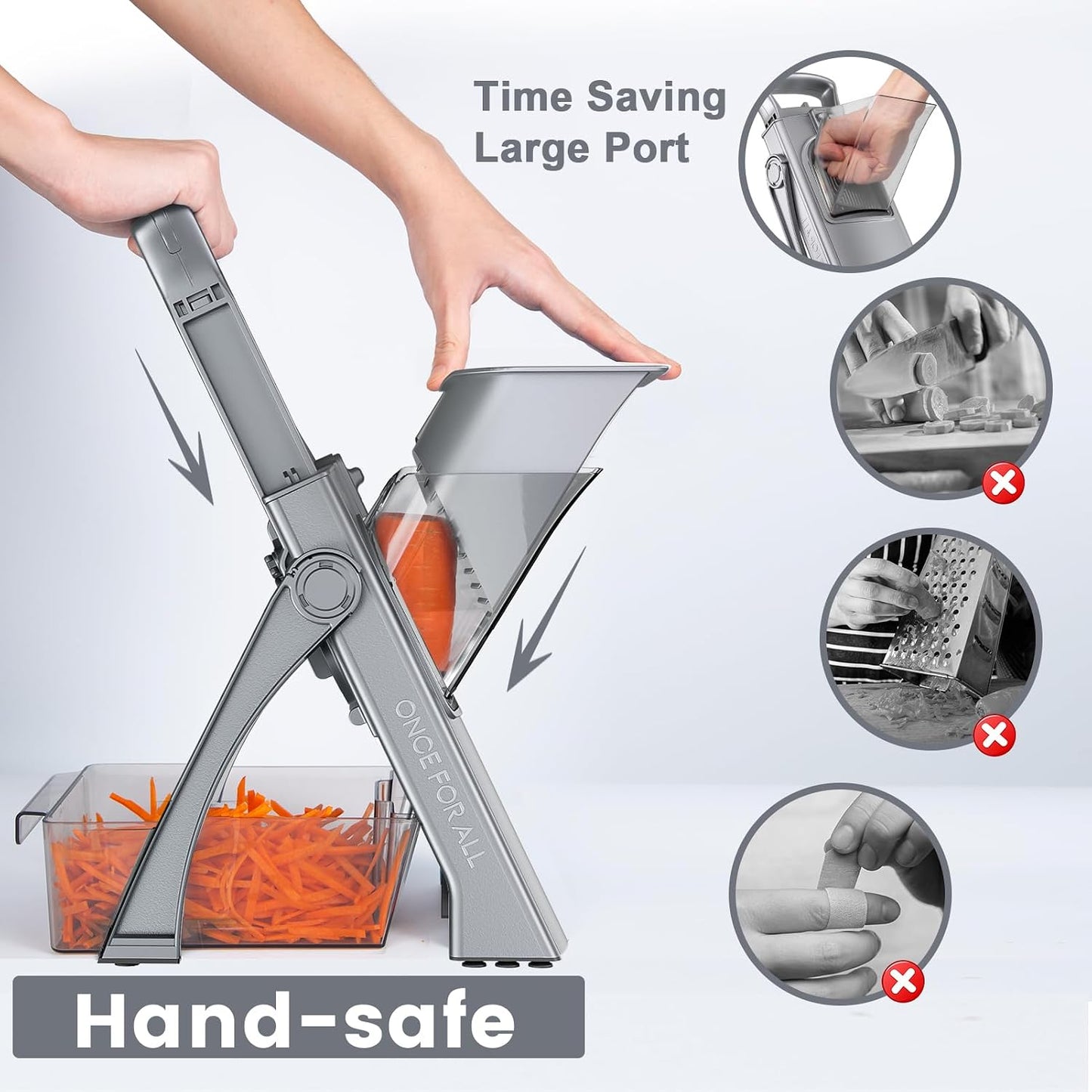 SupMaKin Safe Mandoline Slicer Plus for Kitchen Adjustable Vegetable Slicer | 0.1-8mm, Cut Resistant Stainless Steel Blades,Potato Fry Cutter, Onion Chopper, Detachable,Foldable Dishwasher Safe, Gifts