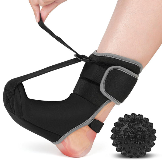 Plantar Fasciitis Night Splint Sock with Massage Ball for Tension Relief, Alleviate Pain from Plantar Fasciitis, Arch Pain, Heel Spur, Foot-drop and Achilles Tendonitis, Soft and Comfortable Foot Brace for Men and Women, Large-Black