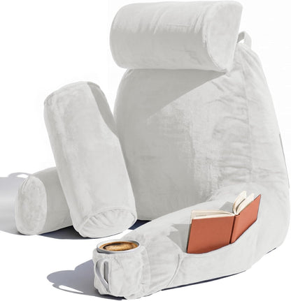 Nestl Reading Pillow with Shredded Memory Foam, Designed for Sitting Up in Bed and Couch, Back and Arms Adjustable Support for Adult & Teens Backrest Pillows for Reading, with Washable Cover Dark Grey