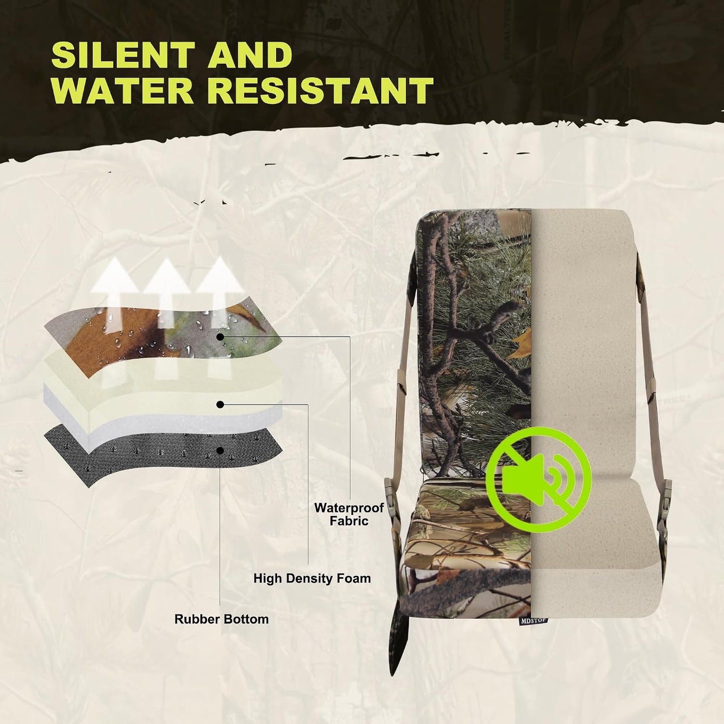 Heated Hunting Seat Cushion with Backrest, Adjustable Hunting Seat for Tree Stand & Ladder Stand, Portable Seat Pads for Hunting,Ice Fishing,Hiking,Camping (Battery not Included) (Camouflage)