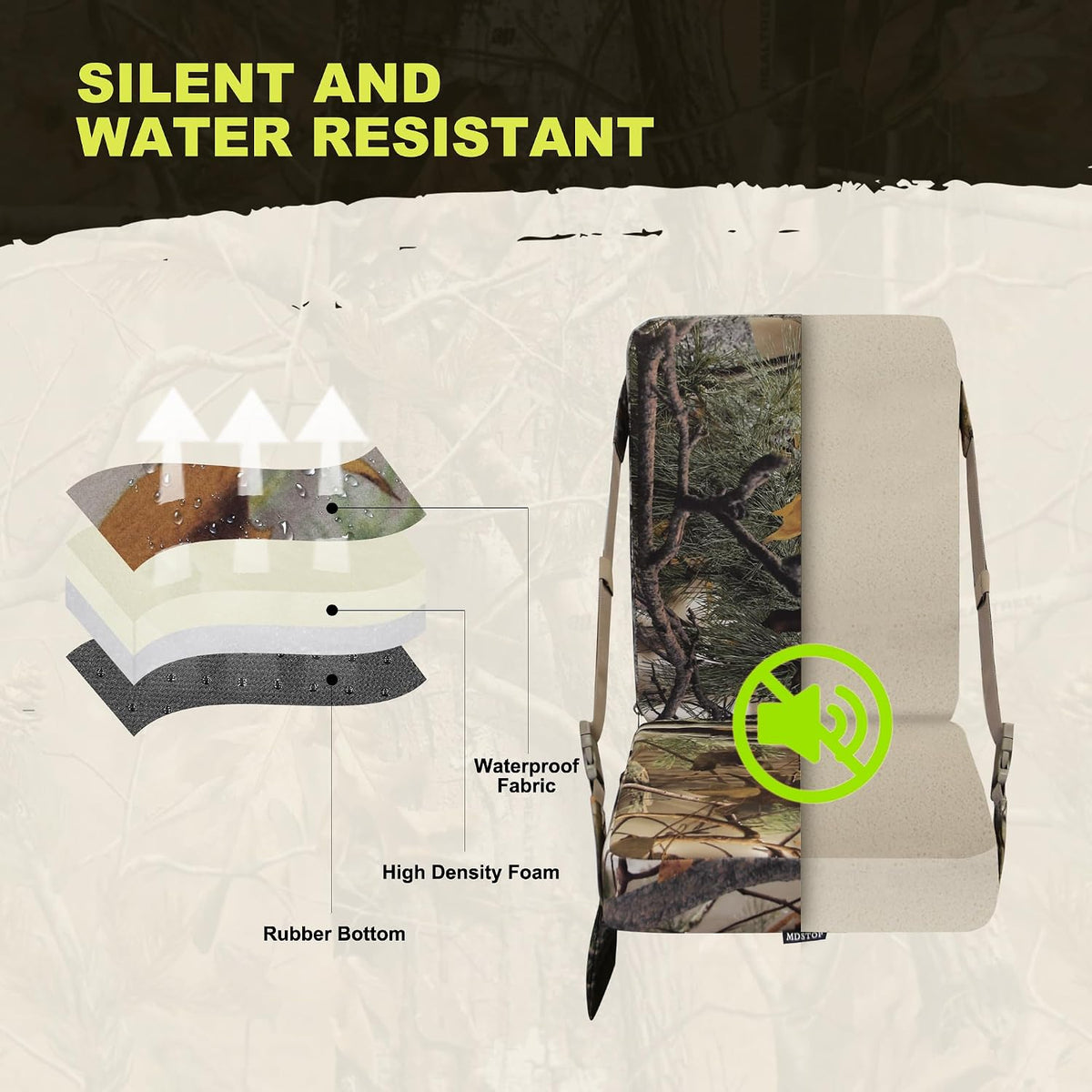 MDSTOP Heated Hunting Seat Cushion with Backrest, Adjustable Hunting Seat for Tree Stand & Ladder Stand, Portable Seat Pads for Hunting,Ice Fishing,Hiking,Camping (Battery not Included) (Camouflage)