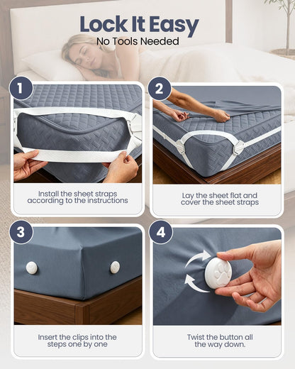 Bed Sheet Holders, Fitted Sheet Holder, 10 Twist-Locks, 360°Secure Fit