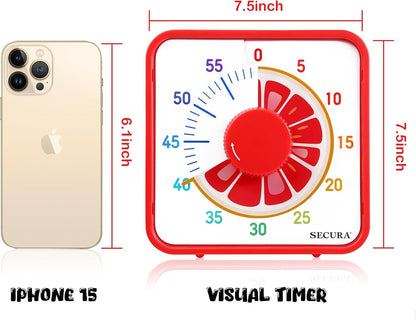 Secura 7.5-Inch Fruit Visual Timer for Kids, 60-Minute Countdown Timer for Classroom or Kitchen, Durable Mechanical Timer Clock with Magnetic Backing (Orange)
