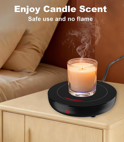 Kepwam Coffee Mug Warmer for Desk, 3-Temp Fast Heating Cup Warmer with 6H Auto Shut Off, LED Light & Smart Candle Warmer for All Beverages, Ideal Gifts for Women Men