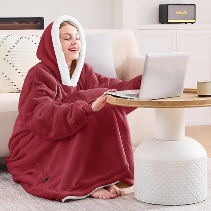 yescool Wearable Blanket Hoodie, Flannel Sherpa Fleece Blanket Sweatshirt for Adults Women Men,One Size Fits All - Colors B
