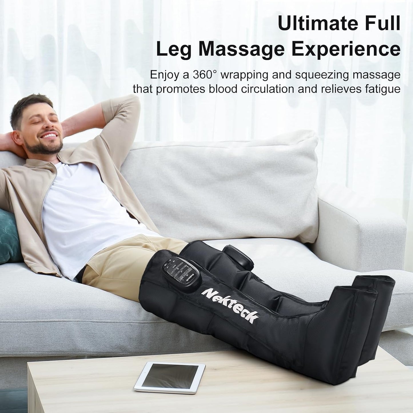 Nekteck Cordless Leg Compression Massager, (1-Pack) Middle | Rechargeable Massage Tools, 6 Modes, 4 Intensities, 3 Timers, Portable Full Leg Boots, FSA Eligible Gifts for Mom, Dad, Gym