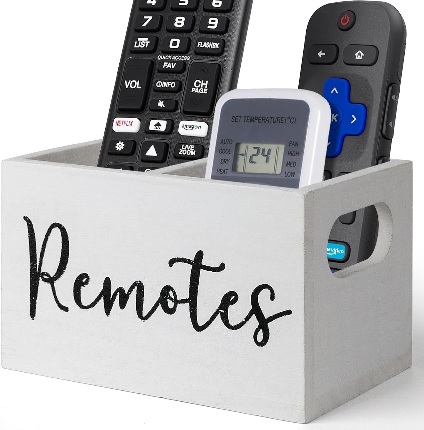 360° Rotating Remote Control Holder, Wooden TV Remote Holder for Table, Desk Organizer Caddy Media Storage Box for Living Room,Nightstand,Couch (Black)