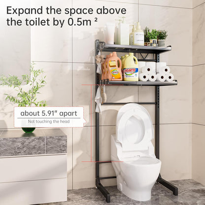 Carbon Steel Over Washer and Dryer Shelf, 2 Tier Bulkhead Laundry Room Storage and Organization Riser, Above Toilet Rack, (14.17“-25.59”) W*15.75 “D*63.39 ”H, Gray