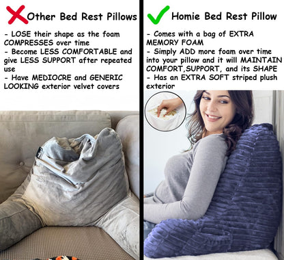 Homie Reading Pillow with Reading Light and Wrist Support, Has Arm Rests, and Back Support for Bed Rest, Lounging, Reading, Working on Laptop, Watching TV (Gray)