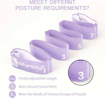A AZURELIFE Elastic Yoga Stretching Strap, Multi-Loop Stretch Strap for Physical Therapy, Pilates, Yoga, Dance & Gymnastics Exercise and Flexible Pilates Stretch Band
