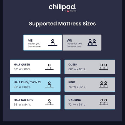 Chilipad Cube Bed Cooling System - Cooling & Heating Mattress Topper, Set Individual Bed Temperature, Cool Sleep Enhancement, Temp Range of 60-115°F, ME Half Queen Bedsize (30"W x 80"L), Model: CP500