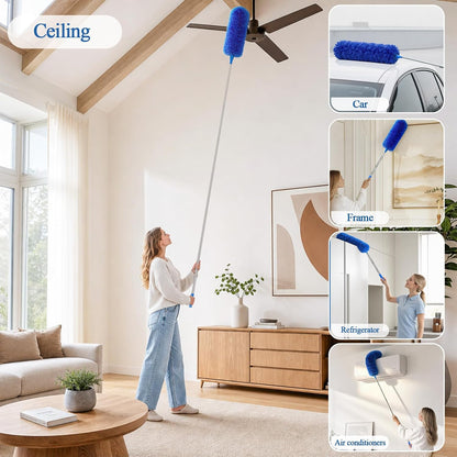 Cobweb Duster with Extension Pole 100 inches, Dusters for Cleaning with 2 Duster Heads, Washable Microfiber Feather Duster for Cleaning Ceiling Fan, High Ceiling, Blinds, Furniture & Cars