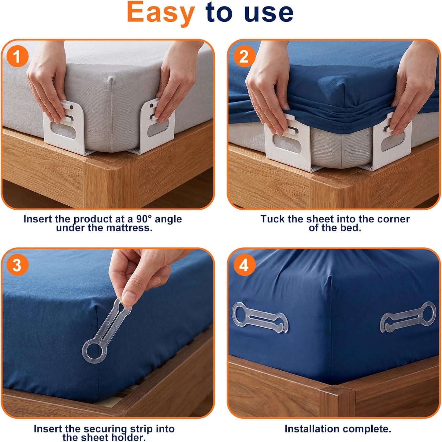 Premium 4-Pack Bed Sheet Holders for Corners, Fits All Mattress Sizes | Non-slip Locking Clasps Keep Sheets Tight, Sturdy Clips, Easy Install, No More Loose Sheets