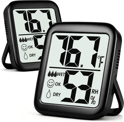 2 Pack Room Thermometer Indoor Hygrometer | Monitor Temperature & Humidity, Accurate, Fast Read, Easy To View, Magnetic/Kickstand/Hanging, ℉/℃, w/ Battery, Compact