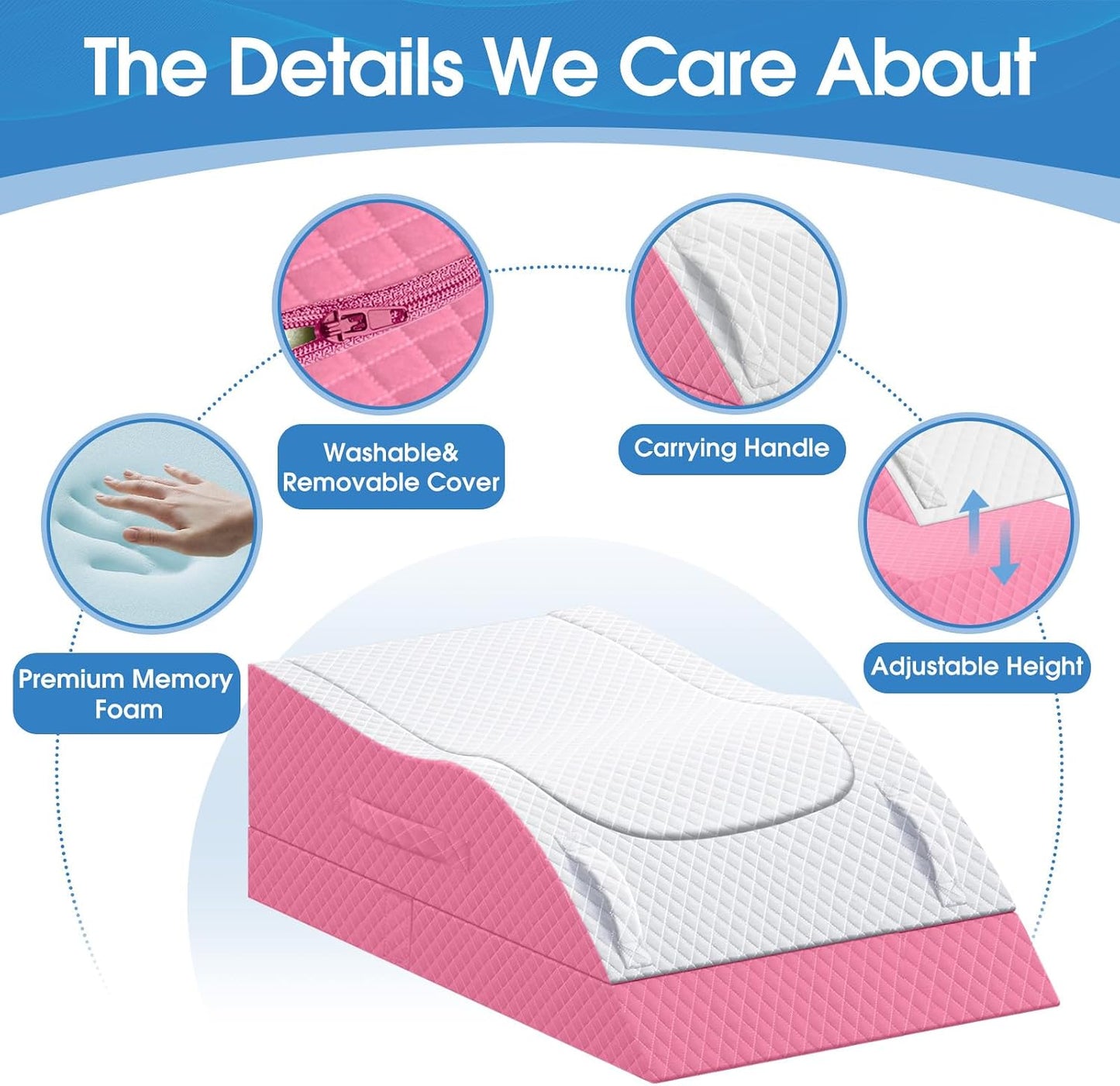 TranquilRelax Leg Elevation Pillows for After Surgery, Wedge Pillow, Grey | Memory Foam, All-around Knee & Ankle Support for Swelling, Height-adjustable, Nop-Slip Bottom, Washable Cover, Single-leg