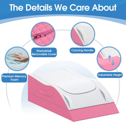 TranquilRelax Leg Elevation Pillows for After Surgery, Wedge Pillow, Grey | Memory Foam, All-around Knee & Ankle Support for Swelling, Height-adjustable, Nop-Slip Bottom, Washable Cover, Single-leg