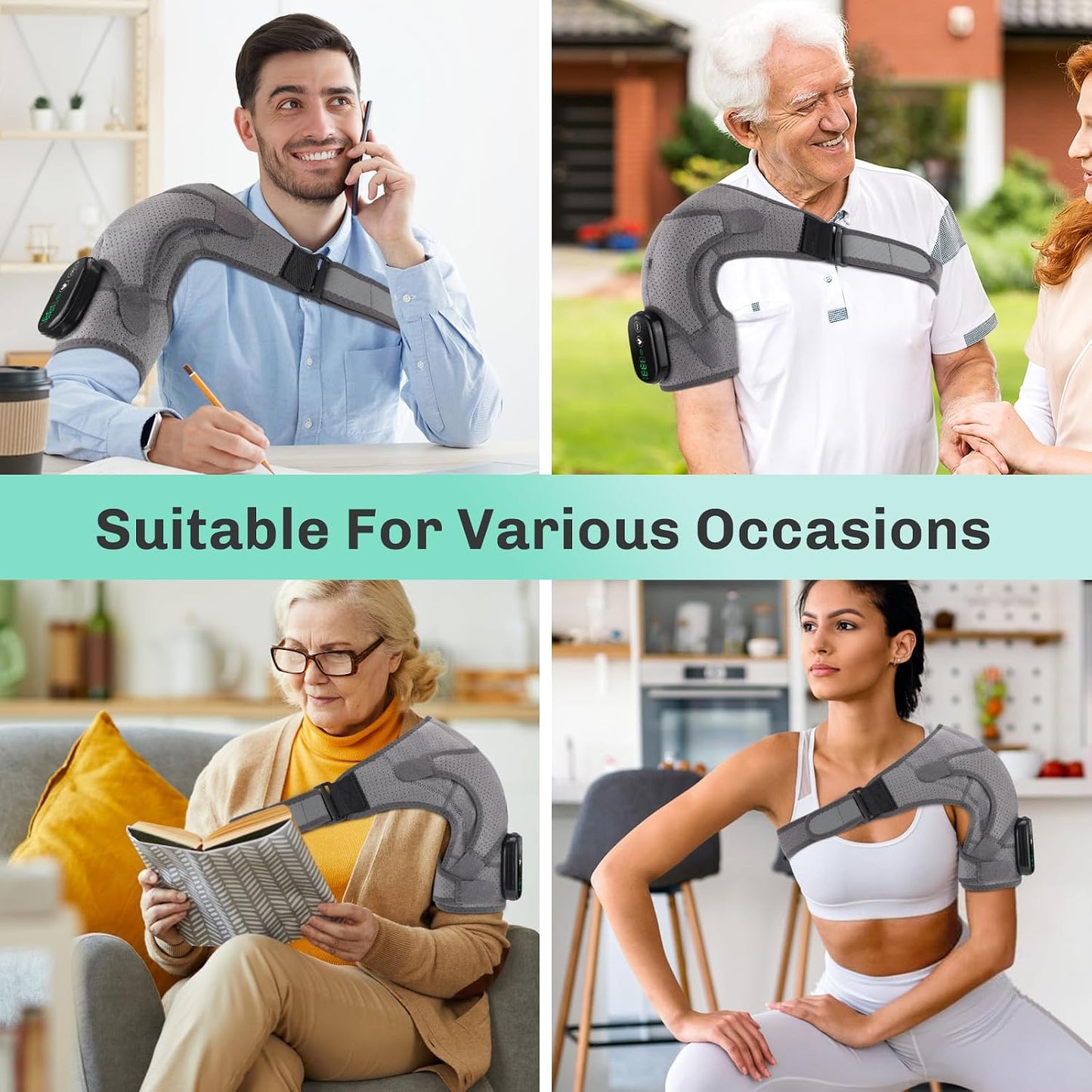Cordless Shoulder Heating Pad with Massage for Rotator Cuff Pain, 5000mAh Battery Powered Heated Shoulder Brace,Shoulder Warmer for Pain Relief