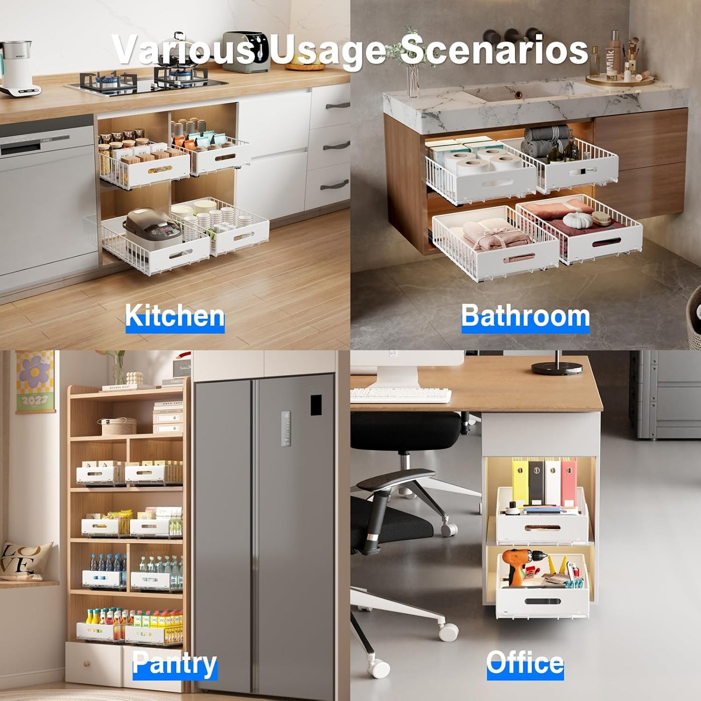 Mustorn 2 Pack Pull Out Cabinet Organizer, Slide Out Drawers for Cabinets, Peel and Stick, Heavy Duty Shelves for Kitchen, Cupboard, Pantry, Bathroom (16.5"D*11.8"W*3.94"H-Black)