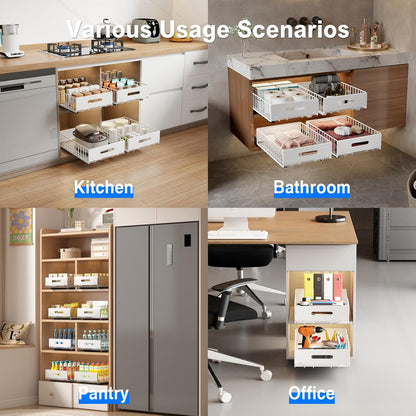 Mustorn 2 Pack Pull Out Cabinet Organizer, Slide Out Drawers for Cabinets, Peel and Stick, Heavy Duty Shelves for Kitchen, Cupboard, Pantry, Bathroom (16.5"D*11.8"W*3.94"H-Black)