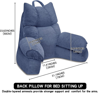 Reading Pillow for Bed with Arms, Back Support, Memory Foam（Grey Black） | Reading Pillow for Bed with High Arm Rests, Back Support Pillow for Sitting Up, Shredded Memory Foam for Reading, TV & Gaming
