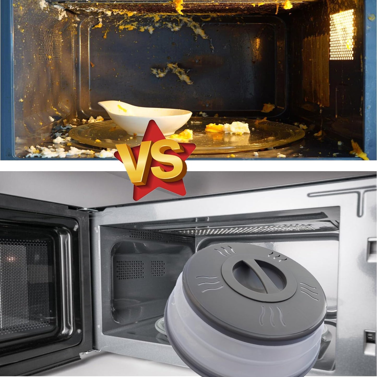 Microwave Splatter Cover Vented for Food, Microwave Plate Cover Splatter Guard & Colander, Fruit Vegetables Drainer with Hook Hole, Dishwasher-Safe,BPA-Free Silicone & Plastic (Black)