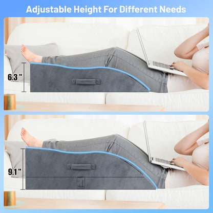 TranquilRelax Leg Elevation Pillow for After Surgery, Wedge Pillow, Grey | Single-leg design, adjustable height, U-shaped cradle, supportive memory foam, washable cover, leg elevation for swelling