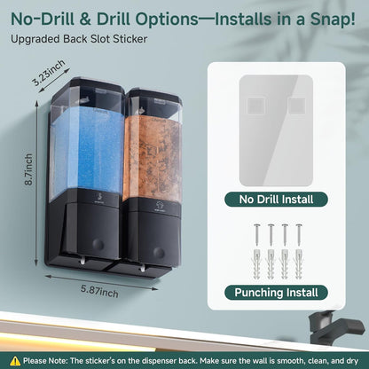 Shampoo and Conditioner Dispenser 3 Chamber No Drill Shampoo Dispenser for Shower Wall Mounted Shower Soap Dispenser 3 * 500ml Refillable Shower Dispenser for Bathroom Hotel(Black 3 Chamber)
