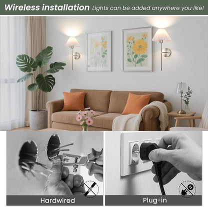 Rechargeable Battery Operated Wall Sconce Sets of 2, 15 Colors Wireless gooseneck Black Wall Lights Fixture with Dimmable Bulbs and Remote, Not Hardwired Wall Mounted Lamps for Bedroom Living Room